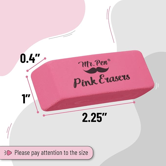 Mr. Pen- Pink Pencil Eraser, 12 Pack | Large Latex Free Block Erasers - Image 3