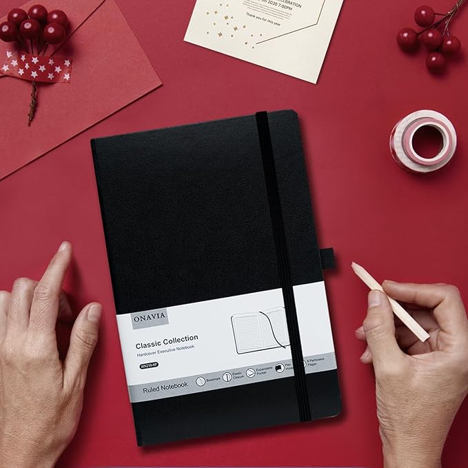 8 Pack Black Lined Journal Notebooks for Work, Travel, College, (A5 Size 100 GSM Thick Paper) - Classic Ruled, Hardcover Notepad for Writing 160 Pages, 5.5 x 8.3 inch, Multipack Journals-DeskLoop Office