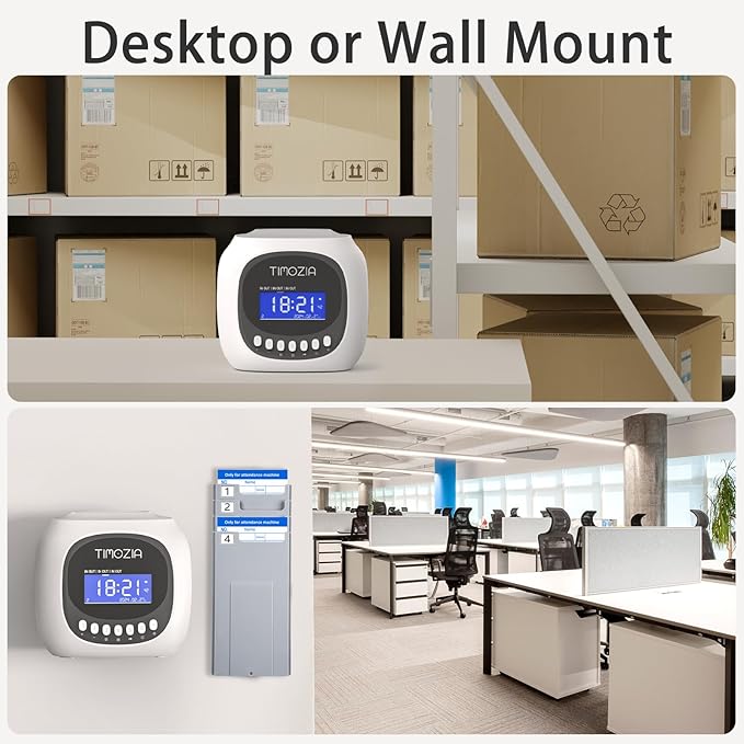 Time Clocks for Employees Small Business, Auto-Align Time Clock, 6 Punches per Day Time Machine, Clock in Machine for Employees with Time Cards, 2 Ink Ribbons and White with 50 Cards-DeskLoop Office