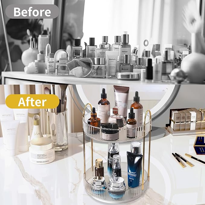 Asayuee 360 Rotating Makeup Organizer, 2 Tier Large Capacity Make Up Organizers - Image 5