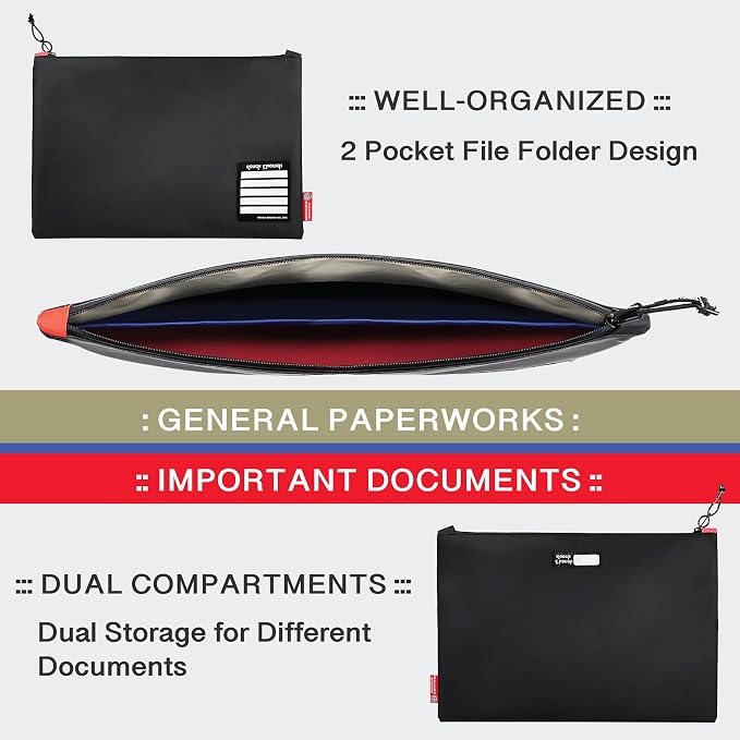 Rough Enough Important Document Organizer Holder Bag File Folder Zipper Pouch - Image 3