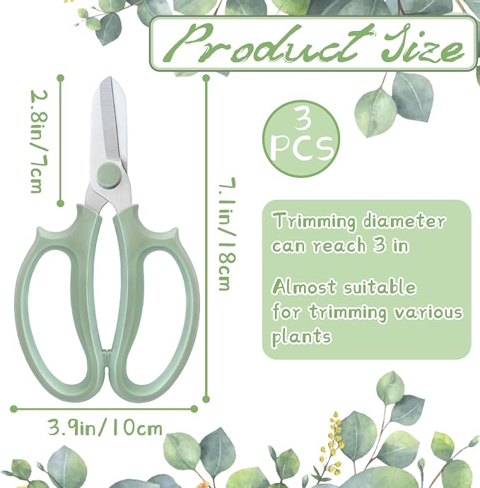 3 Pcs Green Garden Flower Scissors Shears, Premium Stainless Steel Floral Shears - Image 2