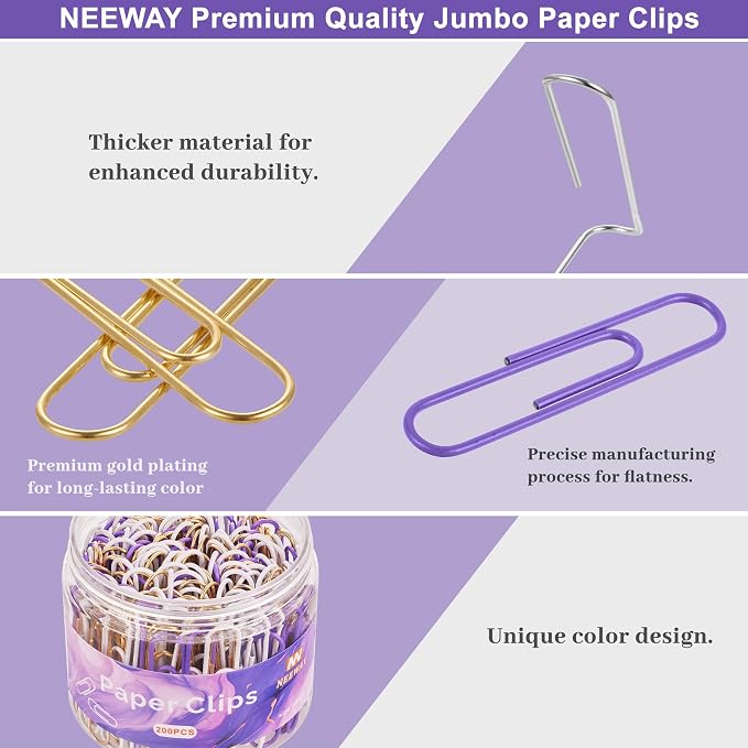 NEEWAY 200pcs Large Purple Paper Clips, 2 Inch Jumbo Paper Clip, Ceative - Image 3