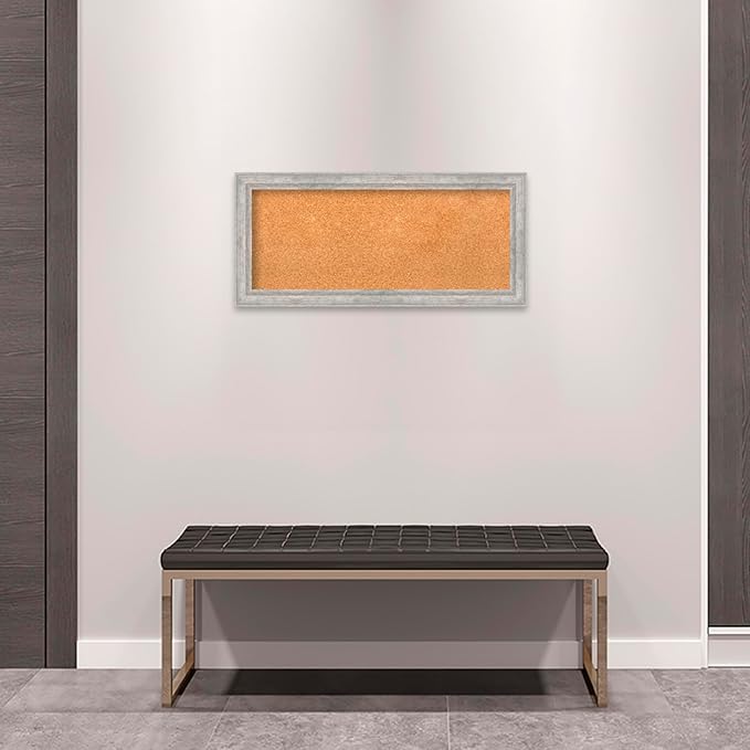 Amanti Art Natural Cork Board for Wall, 15x33 Vision Board with Silver Wood Frame, Medium Corkboard Office Decor for Home Organization, Modern Contemporary Corkboard Pinboard to display items for home-DeskLoop Office