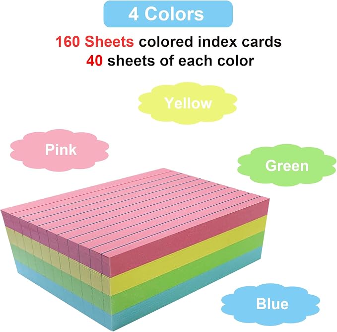 Colored Index Cards 4x6 Ruled, 160 Sheets Flash Cards - Image 3