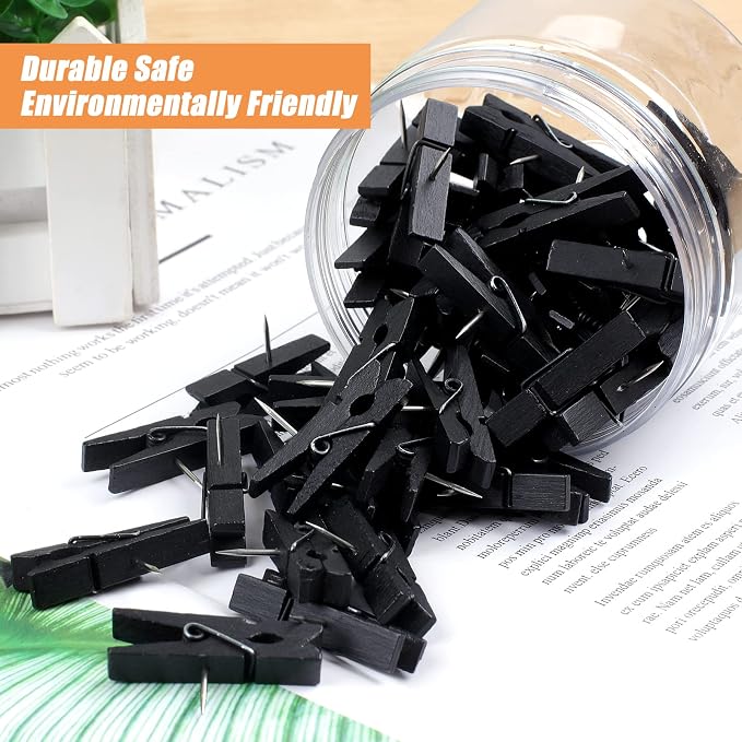 50 Pcs Push Pin with Wooden Clips, Durable Wooden Push Pins, Decorative - Image 5