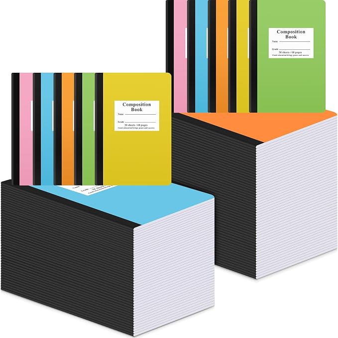 Composition Notebooks Bulk Wide Ruled Lined, 8.5 x 5.5 Inch, 30 Sheets/60 Pages by Janlaugh