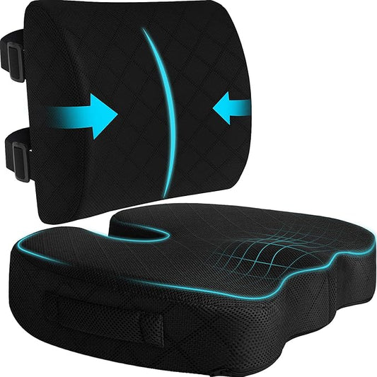 TushGuard Office Chair Cushions with Handles, Back&Seat Cushion, Sciatica & Back Coccyx Tailbone Discomfort Easing Chair Pad, Memory Foam Lumbar Support Pillow for Gaming, Desk, Car (Black, X-Large)-DeskLoop Office