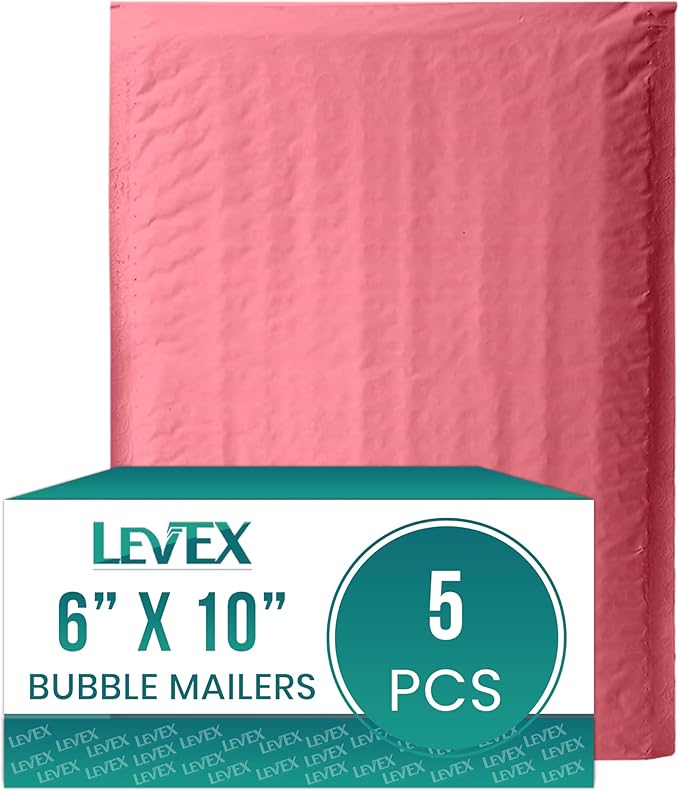 Levex - #0 6" x 10" [5 Pack] Pink Poly Bubble Mailers, Padded Envelope Mailers, Packing Envelope & Mailing Bags for Shipping-DeskLoop Office