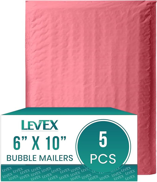 Levex - #0 6" x 10" [5 Pack] Pink Poly Bubble Mailers, Padded Envelope Mailers, Packing Envelope & Mailing Bags for Shipping-DeskLoop Office