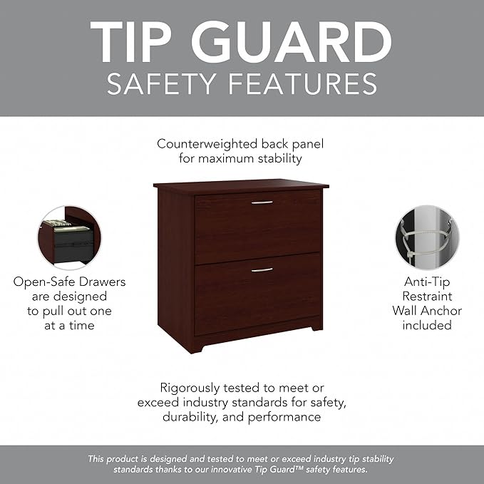 Bush Furniture Cabot 2 Drawer Lateral File Cabinet in Harvest Cherry, Home Office Chest for Letter, Legal, and A4-size Document Storage-DeskLoop Office