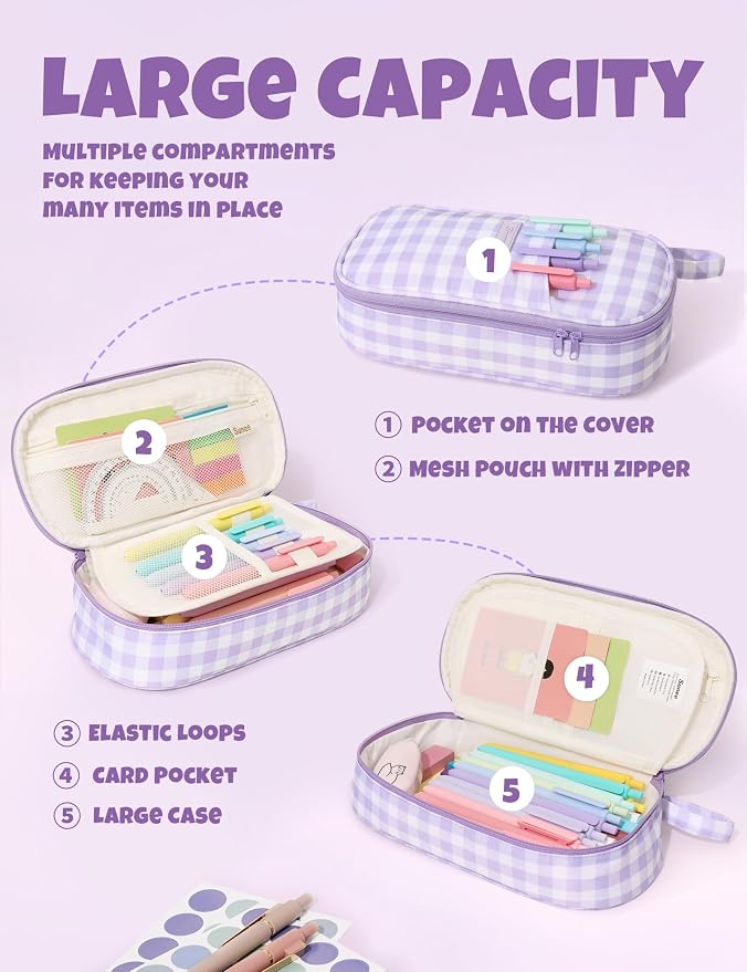 SUNEE Cute Pencil Case, Large Colored Pencil Pouch, Aesthetic Pen Bag - Image 3