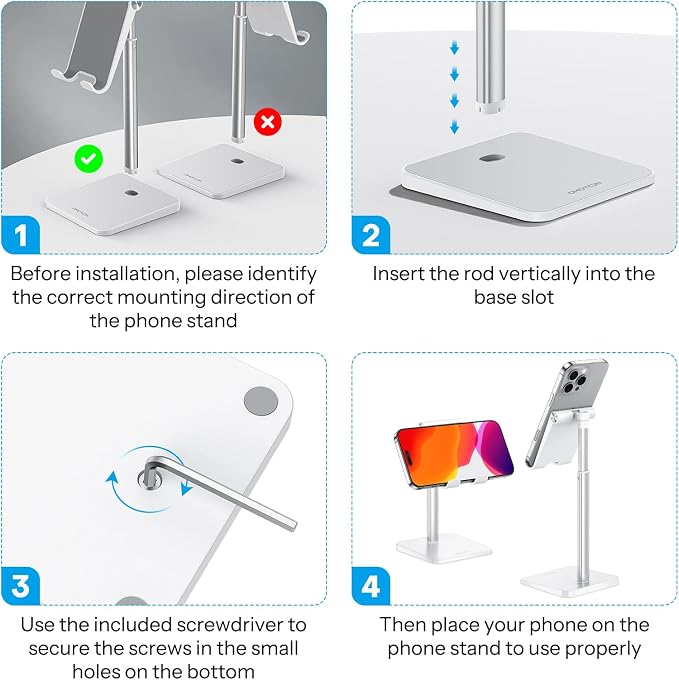 OMOTON Cell Phone Stand, Adjustable Angle Height Desk Phone Dock Holder - Image 3