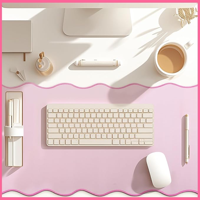 Hahafelt Scalloped Desk Mat Large Desk Pad Cute Coquette Table Mat Back to - Image 7
