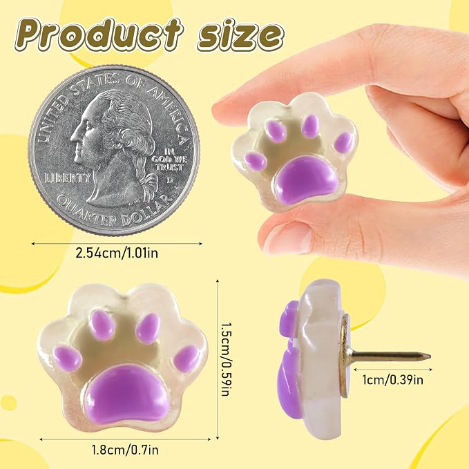 30 Pack Luminous Cat Paw Decorative Push Pins, Thumb Tacks - Image 2