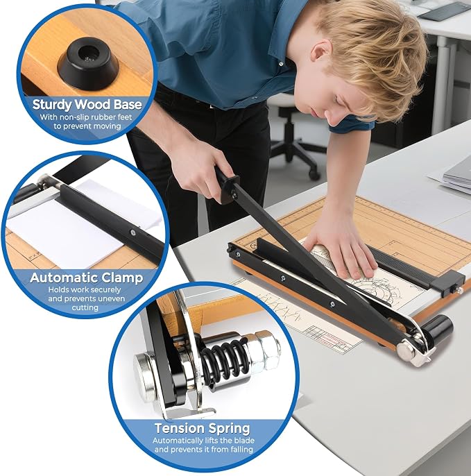 MROCO Heavy Duty Guillotine Paper Cutter & Paper Trimmer, Adjustable Guide - Image 3
