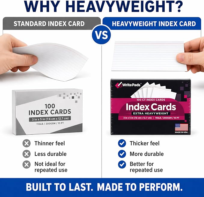 Heavyweight 3x5 Index Cards, Extra Thick Note Cards, Front Lined Back Blank - Image 6