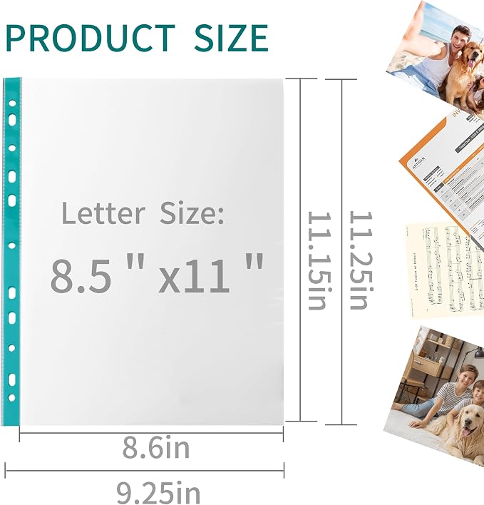 100 Pack Sheet Protectors for 3 Ring Binder 8.5 x 11 Clear Paper Sleeves - Image 2