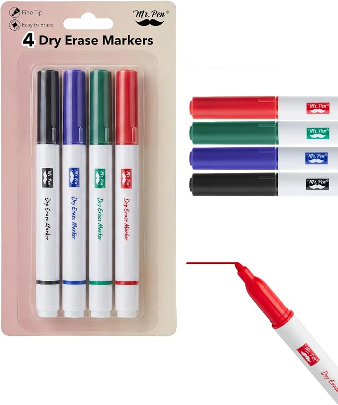 Mr. Pen- Dry Erase Markers, 4 Pack, Fine Tip | Dry Erase Whiteboard Markers by MrPen