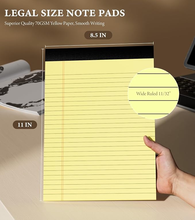 Legal Pads 8.5 x 11 Yellow Note Pads Wide Ruled, 12 Pack Yellow Notepad - Image 2
