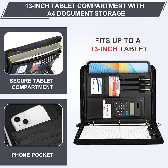 Leathario Portfolio Binder, Includes 10 Sheet Protectors and a Pen, 13 Inch - Image 4
