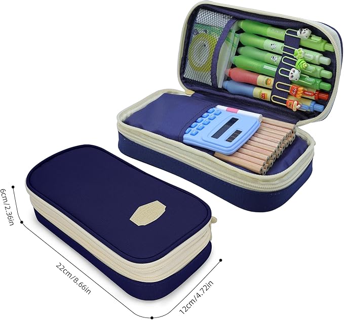 Large Capacity Pencil Case - Durable Zipper Aesthetic Pen Pouch, Big Storage Organizer for School, Office & Travel - Waterproof & Multi-Use (Blue)-DeskLoop Office