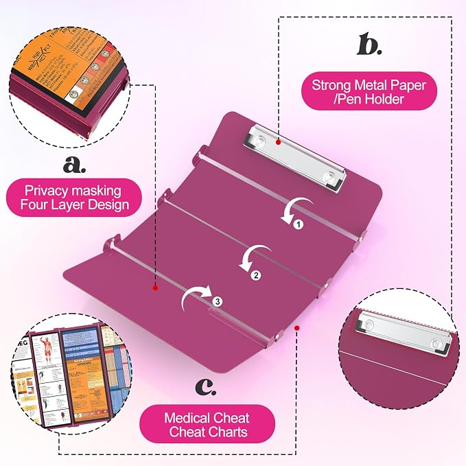 Nursing Clipboard Foldable, 4-Layer Aluminum, Pocket Size, Wine | Medical Cheat - Image 4