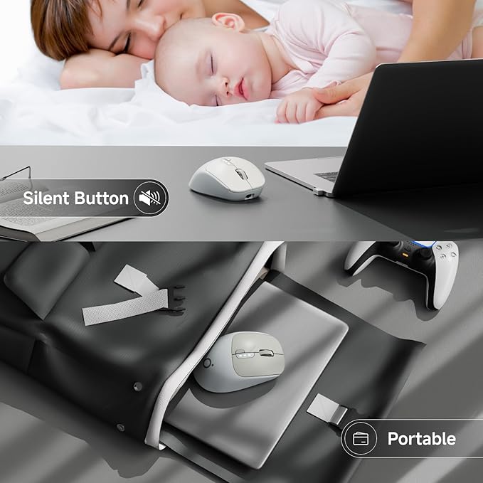 EWEADN Q5 Wireless Mouse, Bluetooth & 2.4G Quiet Computer Mouses with 1600 DPI, Battery Level Display, Ergonomic Office Mouse,6 Button Portable Cute Cordless Mice for Laptop/PC/Mac- Grey-DeskLoop Office