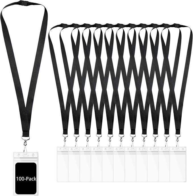 100-Pack Black Breakaway Lanyards by WEZEBEL