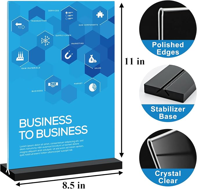 Seencool 8.5x11 Acrylic Sign Holder Vertical Double-sided Tabletop Sign Holder - Image 4