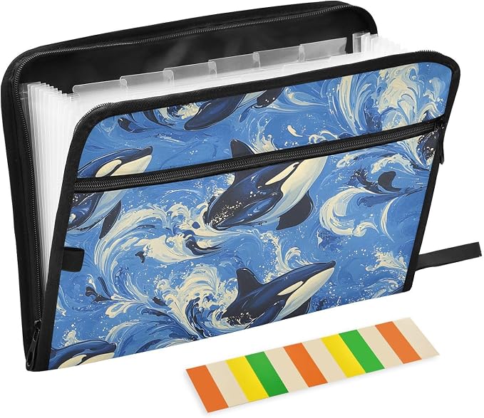 Expanding File Folder Orca Wave Blue Whale Accordion File Organizer 13 Pockets by ALAZA