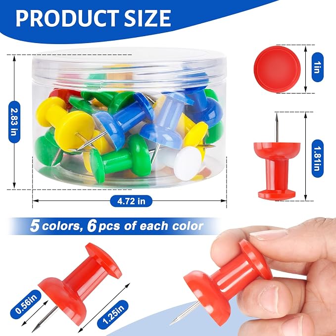 30 PCS Jumbo Push Pins for Bulletin Board, Large Thumb Tacks for Wall, 1.81 Inch - Image 2
