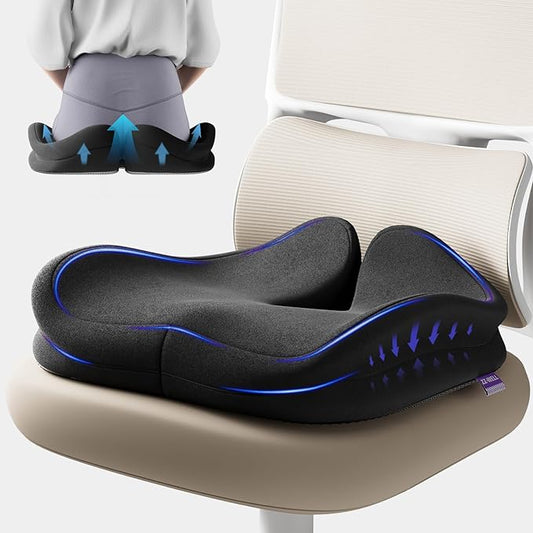 Seat Cushions for Office Chairs - Patented Coccyx Cushion for Tailbone Pain - 21.2" W x 16.5" L Extra Large Memory Foam Seat Cushion with Removable Cover-DeskLoop Office