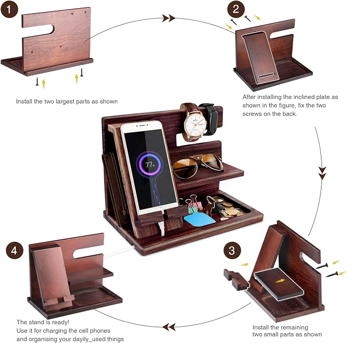 Gifts for Men Bedside Organiser Wood Phone Docking Station Dad Birthday Gifts - Image 3