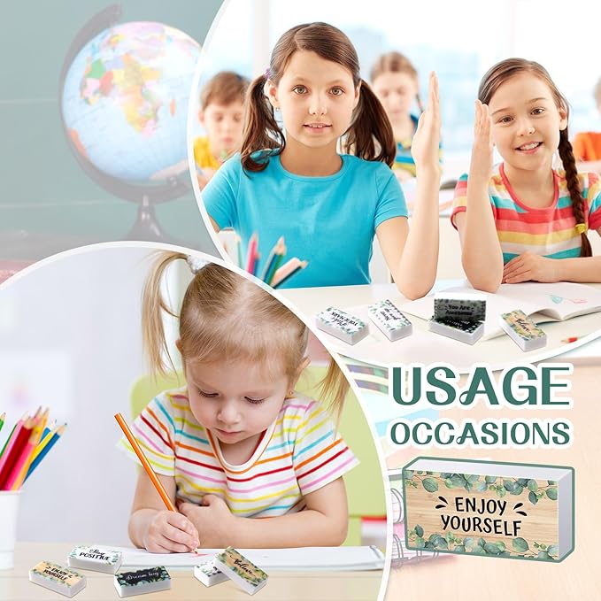 100 Pcs Inspirational Pencil Erasers Bulk for Kids Fun Motivational Eraser School Supplies Back to School Office Supplies for Classroom Office Teacher Artists (Eucalyptus Leaf)-DeskLoop Office