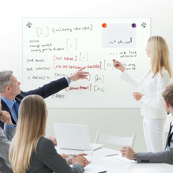 H-Qprobd Dry Erase White Board 48"x36" Glass Magnetic Whiteboard for Wall, Includes 12 Magnets, 8 Markers and 2 Erasers-DeskLoop Office