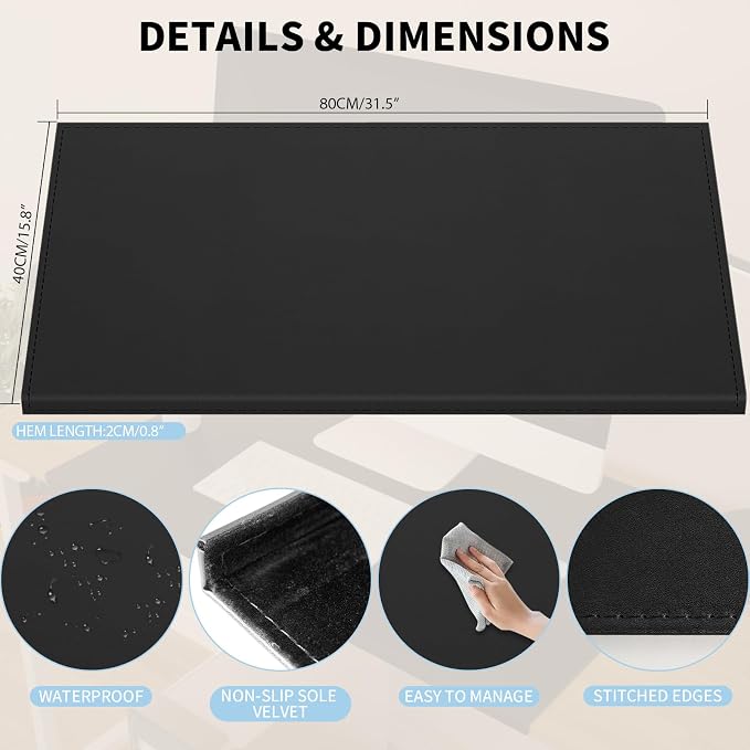 AKOZLIN 31.5"x15.8" Soft PU Leather Surface Office Desk Mouse Mat Pad - Image 2