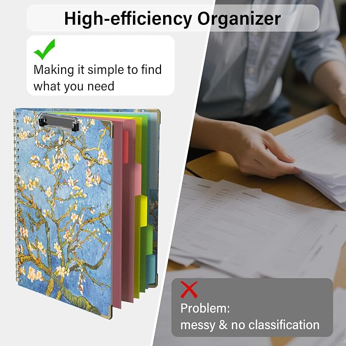Foldable Clipboard Folio with Storage, 5 Plastic Folders with 10 Pockets - Image 2