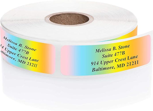 Cascading Rainbow Personalized Return Address Labels Without Dispenser - Roll of 250 Custom Stickers-DeskLoop Office