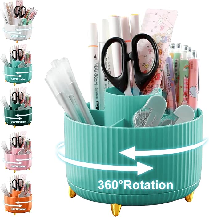 Cayxenful Pencil Holder For Desk, 5 Slots 360°Degree Rotating Desk Organizers by Cayxenful