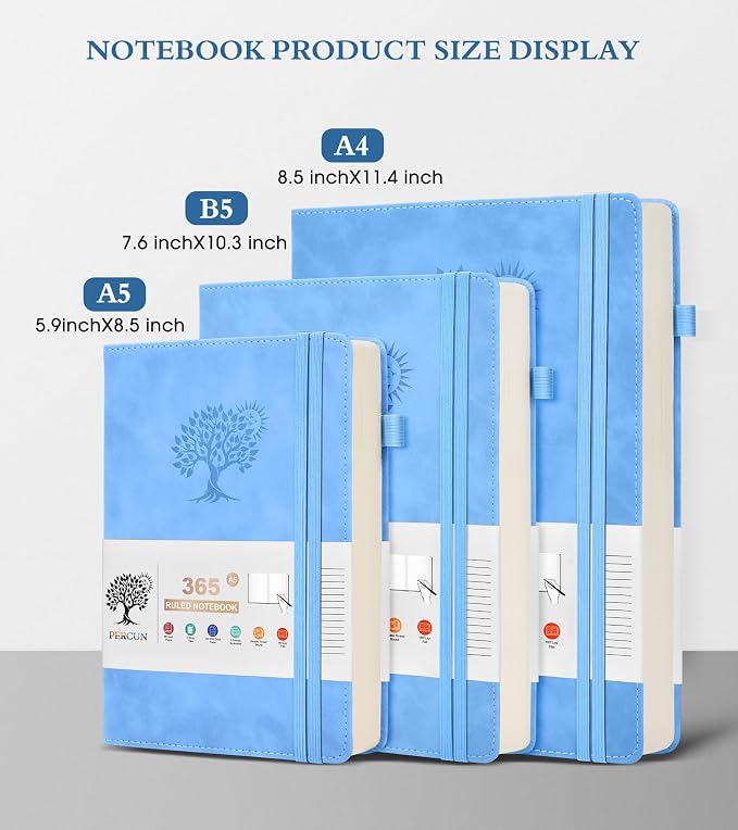 PERCUN A4 Lined Journal Notebook，365 Page Large Leather Journals - Image 2