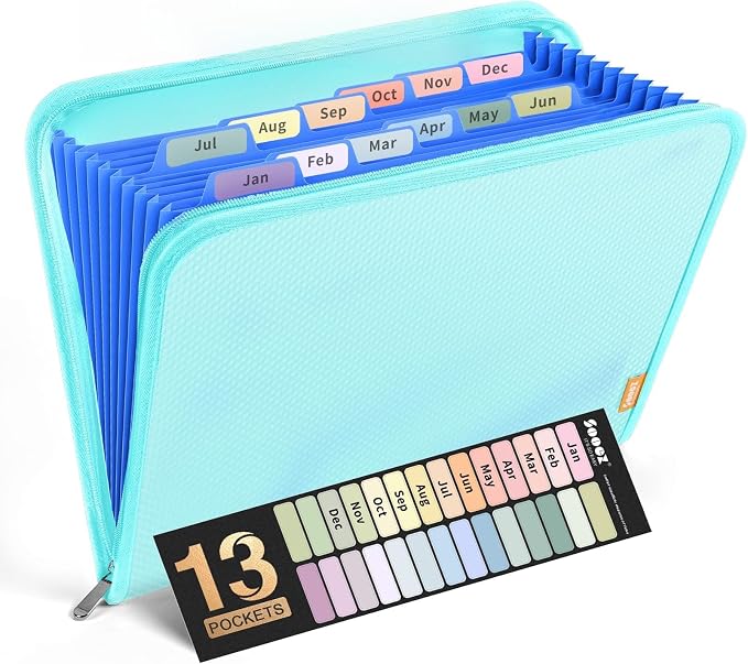 Sooez 13 Pocket Accordion File Organizer, Zipper Expanding File Folder Organizer by Sooez