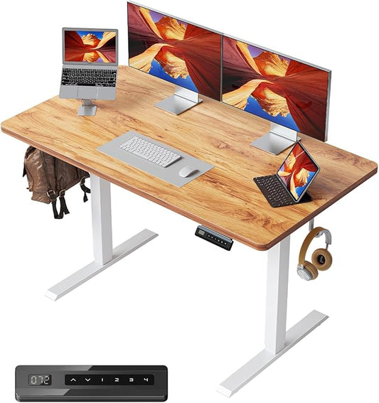 FEZIBO One-Piece Standing Desk Adjustable Height Stand up Home Office Desk, 48x24 Inch Electric Standing Computer Desk, with 4 Memory Presets, Fixable casters, Light Rustic-DeskLoop Office