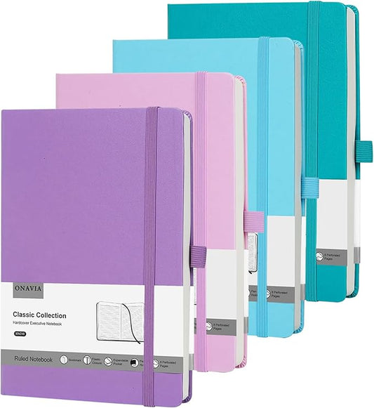 4 Pack Lined Journal Notebooks for Work, Travel, College, A5 Size 100 GSM Thick Paper, Classic Ruled, Hardcover Notepad for Writing 160 Pages, 5.5 x 8.3 inch, 4 Light Multicolors-DeskLoop Office