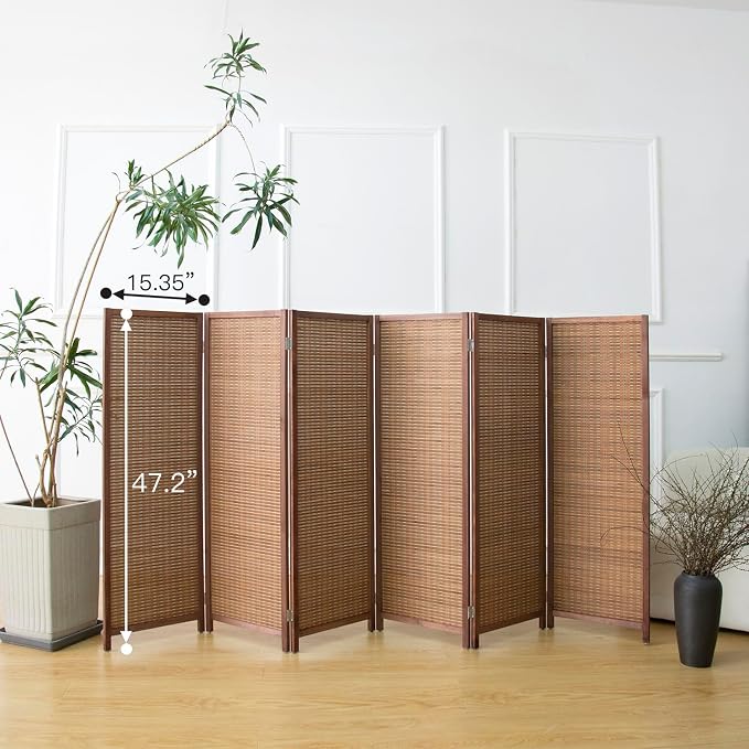 Furnnylane 6 Panel Short Room Divider Screen, Small Bamboo Panel Divider - Image 5