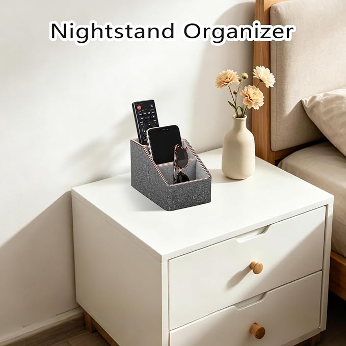 Rose Gold Edge Inlaid Leather Desktop Organizer, Remote Control Holder - Image 4