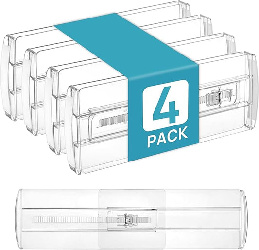 Vtopmart 4 Pack Drawer Dividers for Clothes, 4" High 10.2"-16.6" Adjustable Expandable Dresser Drawer Organizer, Clear Plastic Separators for Dresser, Baby Clothing, Underwear, Cosmetic, Toiletries-DeskLoop Office