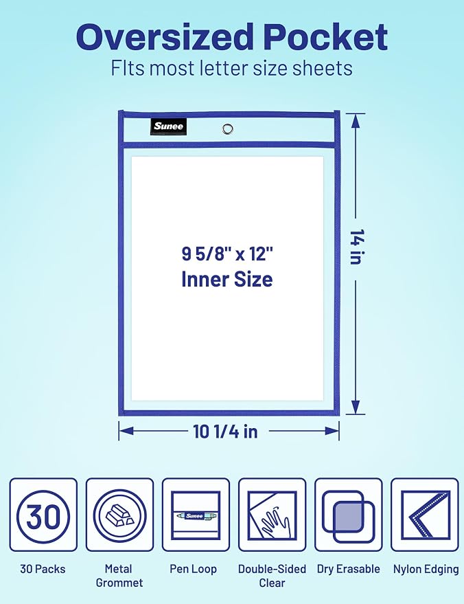 SUNEE 30 Packs Oversized Reusable Dry Erase Pocket Sleeves - Image 2