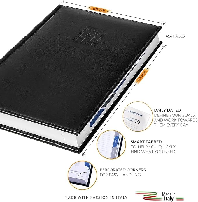 Leather Executive Daily Planner 2026 – A5-Compatible, One Page per Day Hourly - Image 3