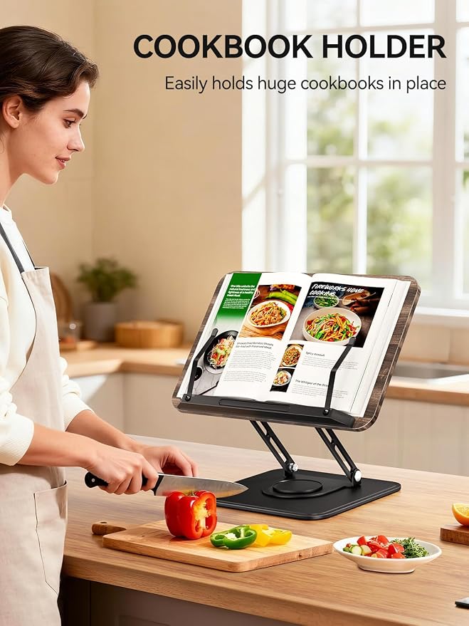 Tounee Book Stand, 360° Rotating Reading Book Holder, Adjustable Cookbook Holder - Image 3